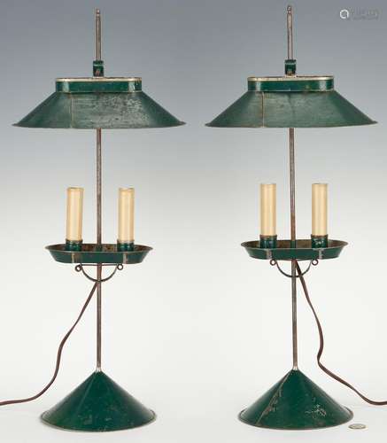 Pr. of Jerry Martin Painted Tin Student Lamps