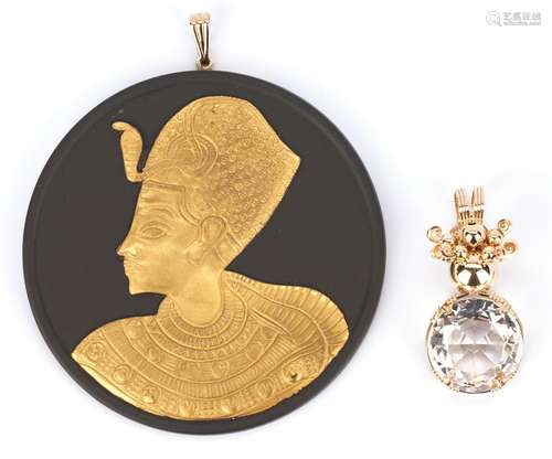 Wedgwood Pendant with Egyptian Motif and 14K Pendant with Quartz