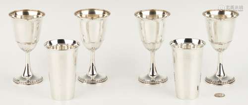 4 Sterling Silver Goblets and 2 tall beakers