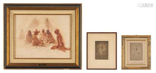 2 Henry Ziegler Etchings & 1 Drawing