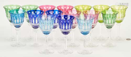 16 St. Louis Crystal Goblets, Multicolored