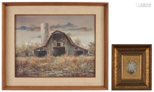 2 Marion Cook Paintings, Barn and Daisies