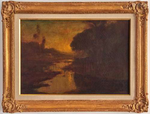 William Keith O/C, River Landscape at Sunset