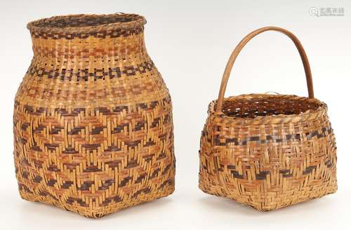 Pair Native American Cherokee Rivercane Baskets