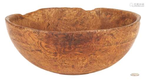 Large 19th Century Burl Wood Bowl, 14