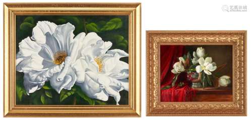 2 Magnolia Floral Paintings, incl. Jeanne Crain Leemon