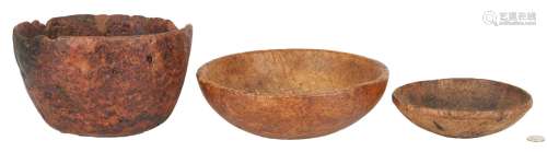 3 American Burl Wood Bowls, 19th century or earlier