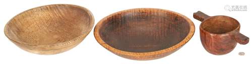 3 Tiger Maple Bowls, incl. 1 w/ Handles