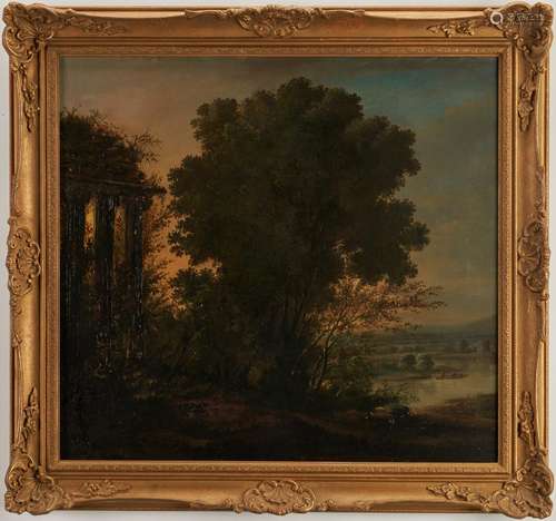 Manner of Claude Lorrain O/C, Landscape with Ruins