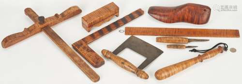 9 Wood Tools, incl. Tiger Maple & Burl