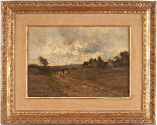 Signed French School O/C Impressionist Landscape Painting