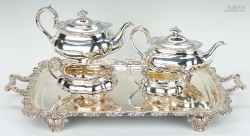 4 Pc. English Sterling Tea Service + Old Sheffield Tray