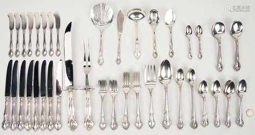 84 Pcs. Sterling Silver, incl. Gorham English Gadroon Flatware