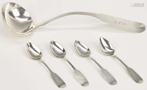 Louisville KY Coin Silver Ladle and 4 Spoons