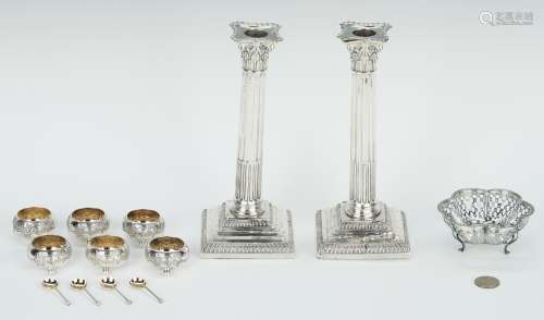 13 Sterling Silver Items, incl. Candlesticks & Salts