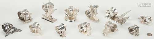 12 Silverplated Napkin Rings, incl. Animals