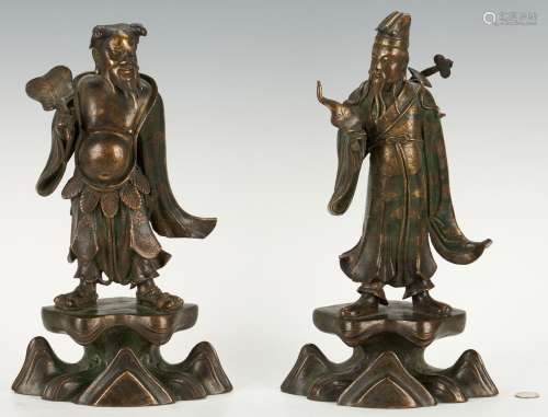 Pair of Daoist Bronze Figural Sculptures