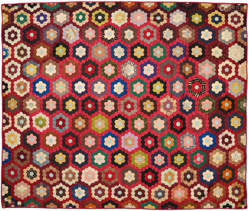 American Silk Mosaic or Honeycomb Pattern Quilt