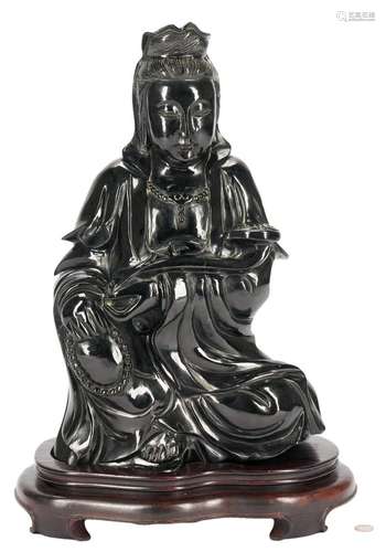 Monumental Black Jade or Hardstone Guanyin, 21