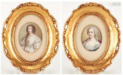 2 Portrait Miniatures: Empress Marie Therese, Queen Henrietta