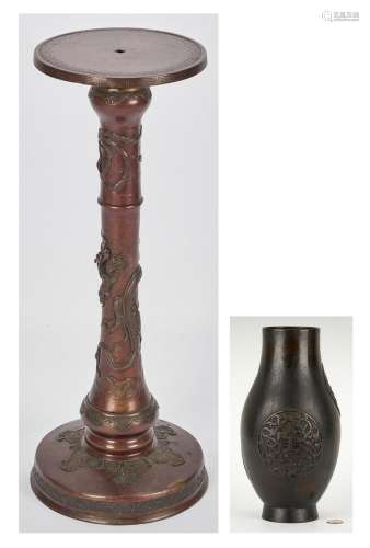 Chinese Bronze Vase and Meiji Pedestal