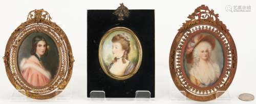 3 Miniature Portraits, incl. Lady Blount