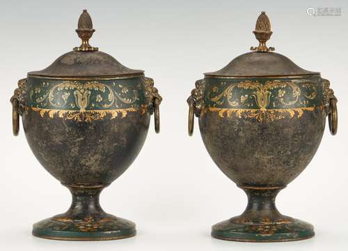 Pair Regency Tole Chestnut Urns