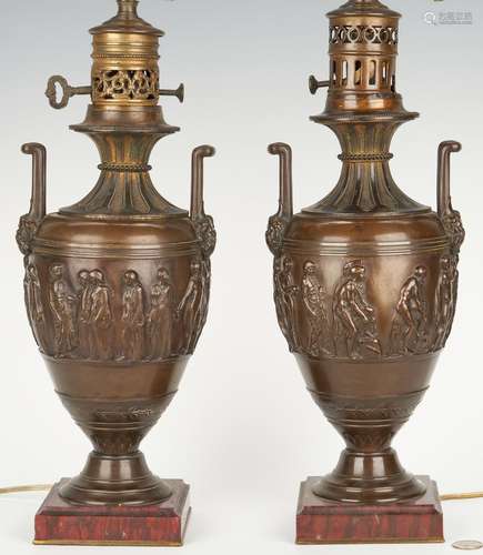 3 Lamps incl. Barbedienne Bronze Urns