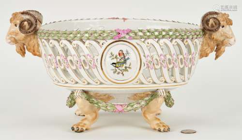 Meissen Porcelain Basket w/ Ram's Head Handles