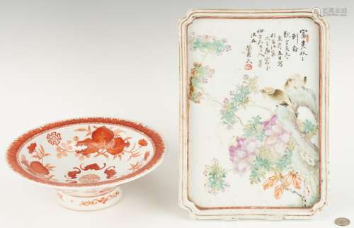 Chinese Famille Rose Tray and Bowl with Bats