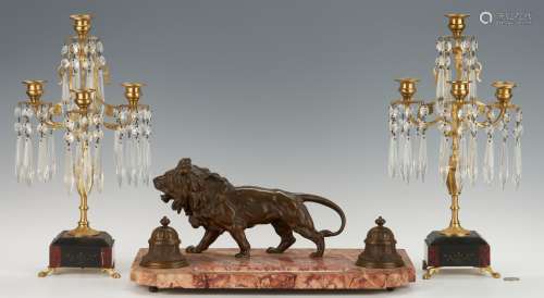Inkstand with Bronze Lion Plus Candelabra