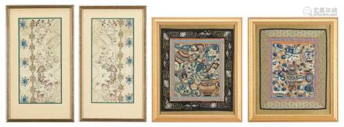 4 Chinese Embroideries, incl. 2 w/ Deer