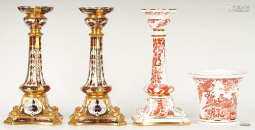 Royal Crown Derby Candlesticks and Cachepot, 4 pcs
