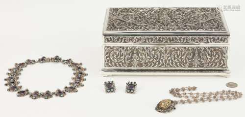 3 Ladies Sterling Jewelry Items & 1 Thai Silver Box