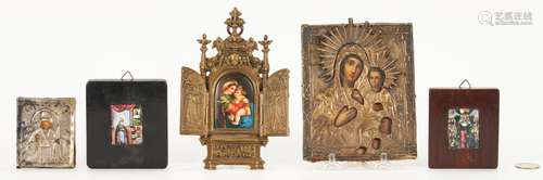 5 Small Religious Paintings, incl. Icons