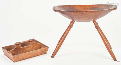 19th Century American Dough Bowl & Cutlery Tray, 2 items