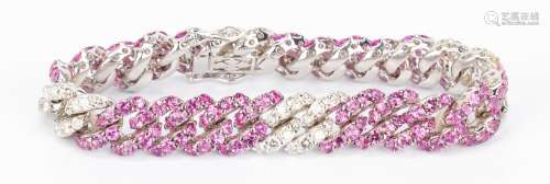 Ladies 18K Pink Sapphire & Diamond Link Bracelet