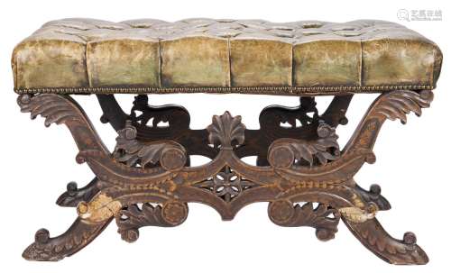 Baroque Style Tufted Leather Bench