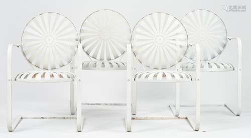 4 Sunburst Patio Chairs, after Francois Carre