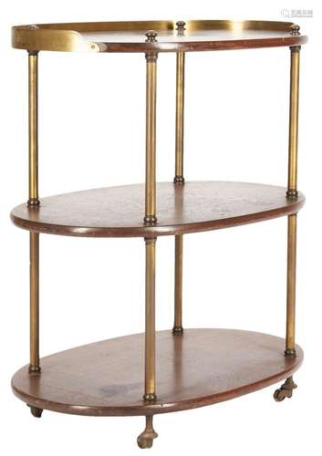 Three tiered wood and brass bar cart