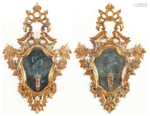 Pr. Italian Gilt Carved Mirrored Candle Sconces