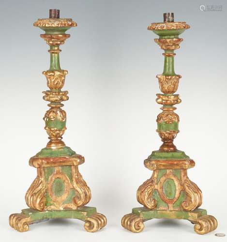 Pair of Carved Baroque Style Candlesticks