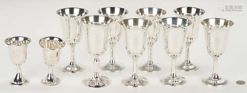 10 Sterling Goblets, Water and Wine