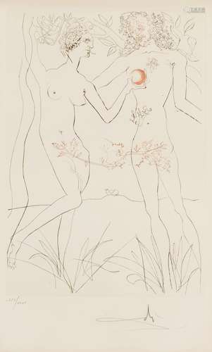 Salvador Dali Etching, Adam and Eve