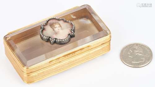 14K Gold, Diamond, and Quartz Snuff or Pill Box