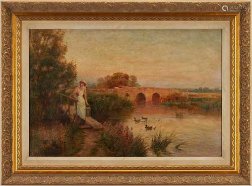 Ernest Walbourn O/C, English Landscape with Figure and Ducks