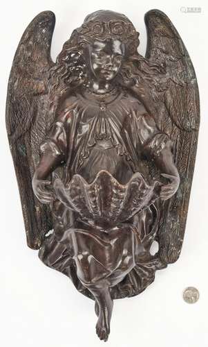 Bronze Wall Angel Plaque, after Henri Dumaige