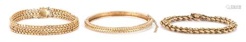 3 Ladies Gold Bracelets, 14K and 18K