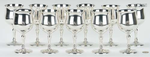 Set of 11 Reed & Barton Sterling Goblets