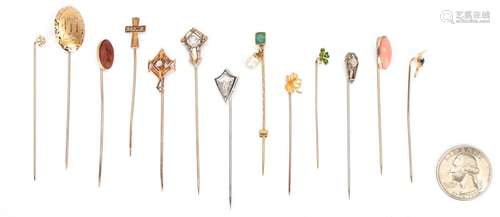 13 Ladies Gold Pins with Gemstones